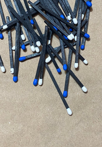 blue/white candle and match bundle