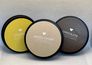  gourmand scented candles (chocolate, croissant, & spiced cookie scented candles)